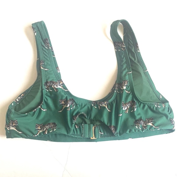 (B21) NEW ModCloth Emerald Green Tiger Print Bikini Top ONLY Cutout Back, Sz 1X - Picture 8 of 9